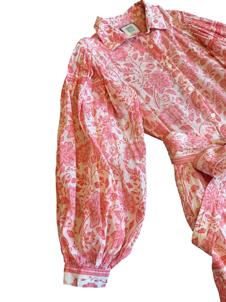 Bell By Alicia Bell Pink Floral Block Print Maxi Shirtdress Luxury Medium Womens — image 2 of 8